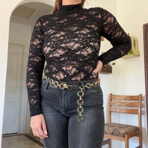 Bardot Black Lace Bodysuit Size Small EUC